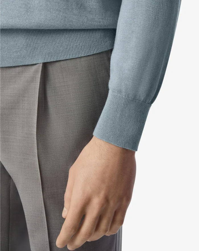 Corneliani Polos and TShirts Light Blue Long Sleeve Cashmere And Silk Polo Shirt 8211 Men