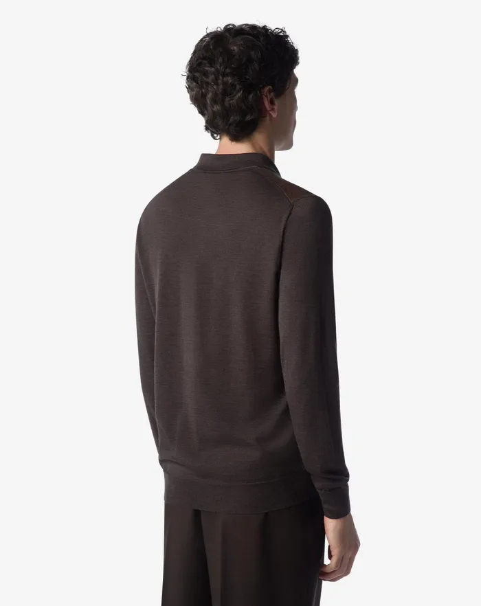 Corneliani Polos and TShirts Tobaccobrown Jacquard Extra Fine Merino Wool Polo Shirt 8211 Men