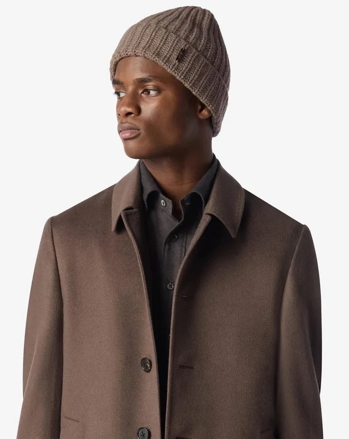 Corneliani Scarves And Hats Melange Hazelnut Wool And Cashmere Beanie Hat For Men 8211 Men