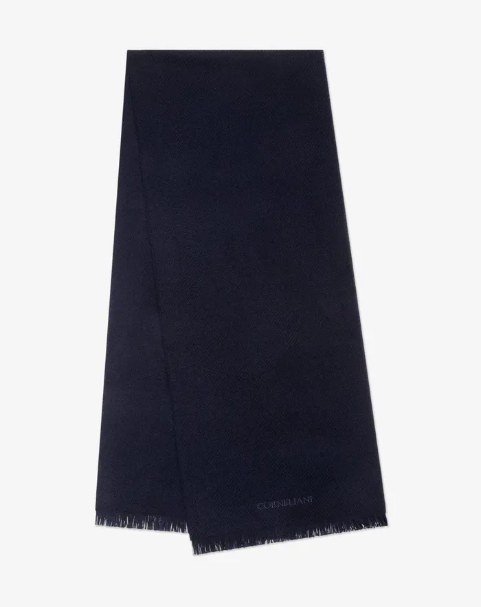 Corneliani Scarves And Hats Navy Blue Pure Jacquard Wool Scarf For Men 8211 Men