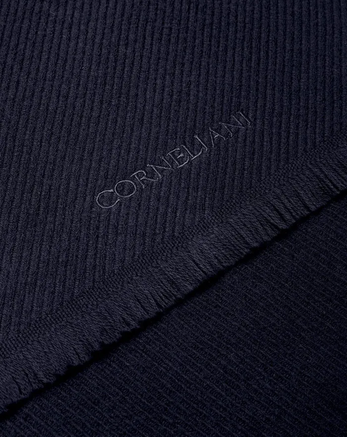 Corneliani Scarves And Hats Navy Blue Pure Jacquard Wool Scarf For Men 8211 Men