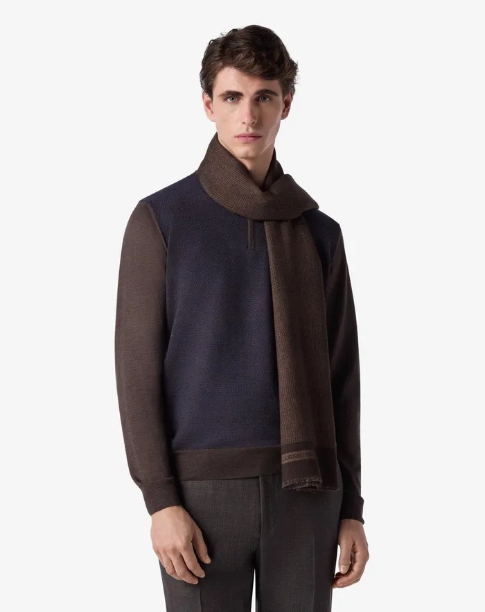 Corneliani Scarves And Hats Tobaccobrown Printed Wool Scarf For Men 8211 Men