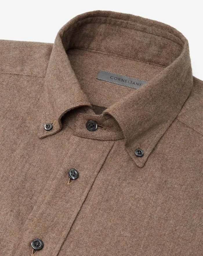 Corneliani Shirts Beige Cotton Flannel Shirt For Men 8211 Men