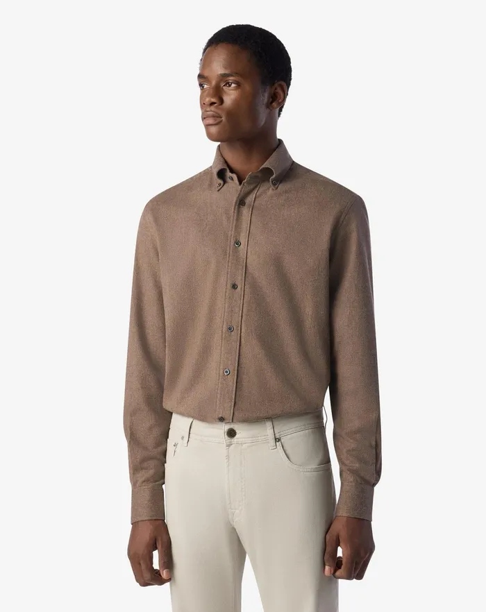 Corneliani Shirts Beige Cotton Flannel Shirt For Men 8211 Men