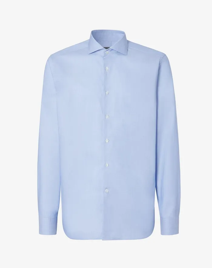 Corneliani Shirts Light Blue Oxford Cotton Shirt With Micro Pattern 8211 Men
