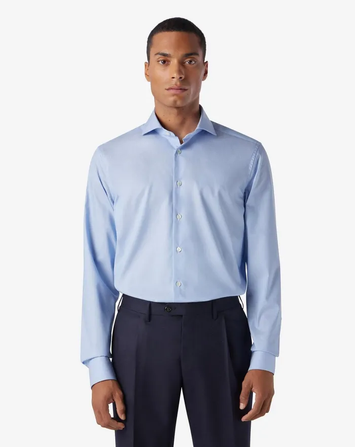 Corneliani Shirts Light Blue Oxford Cotton Shirt With Micro Pattern 8211 Men