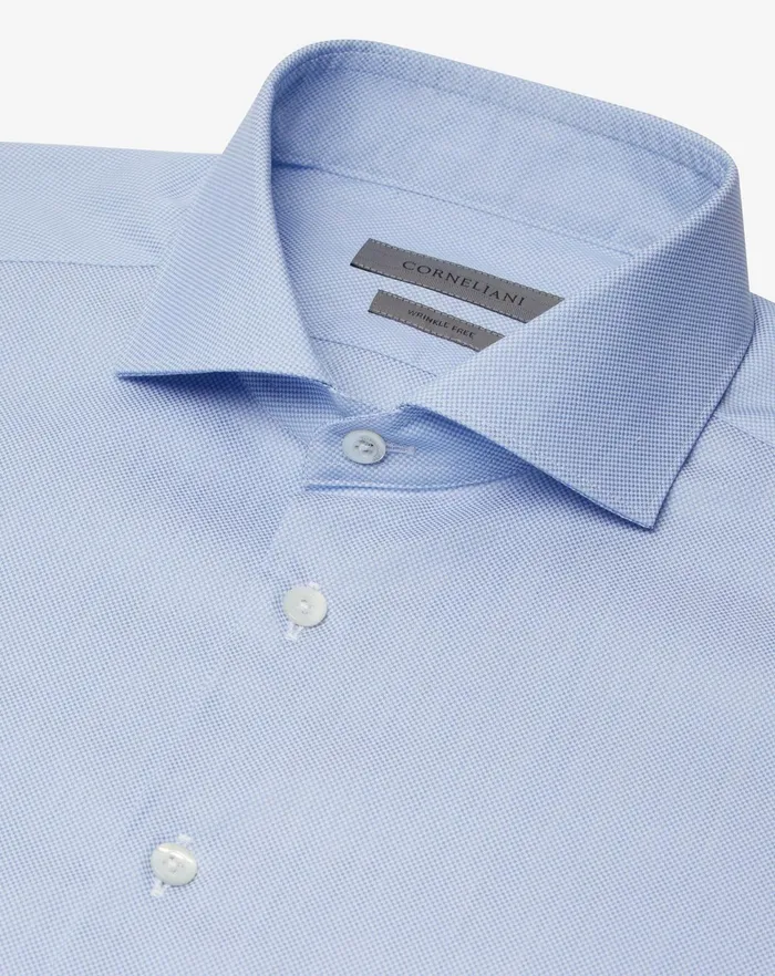 Corneliani Shirts Light Blue Oxford Cotton Shirt With Micro Pattern 8211 Men