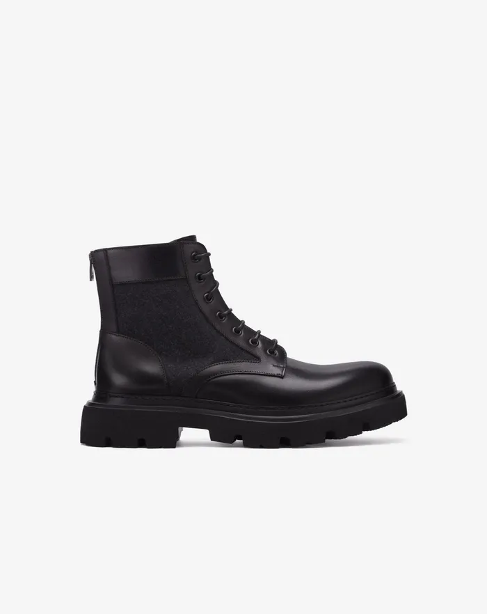 Corneliani Shoes Black Leather And Wool Combat Boots For Men 8211 Men