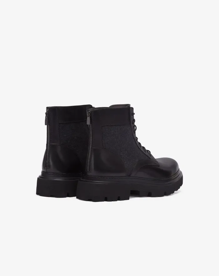 Corneliani Shoes Black Leather And Wool Combat Boots For Men 8211 Men