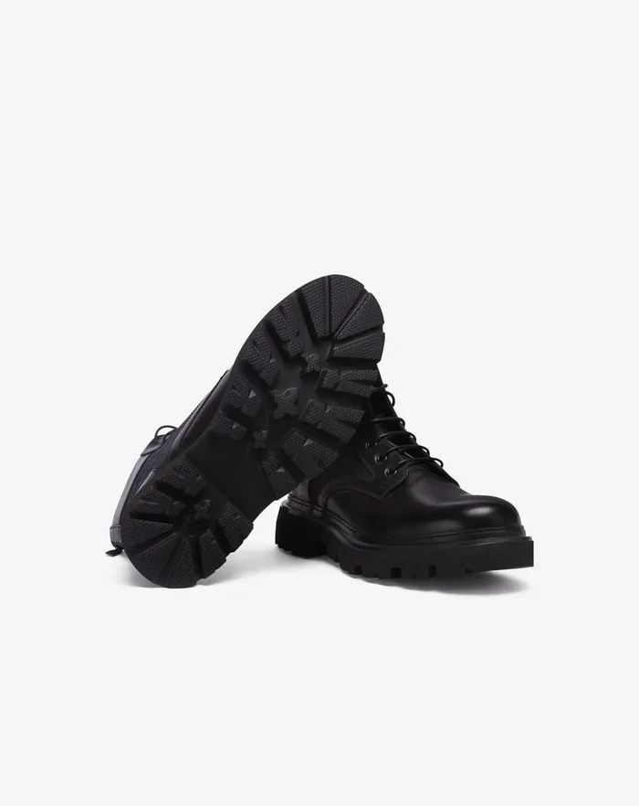 Corneliani Shoes Black Leather And Wool Combat Boots For Men 8211 Men