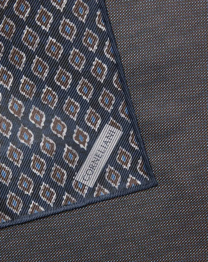 Corneliani Ties And Pochette Dark Brown And Blue Silk Pocket Square 8211 Men