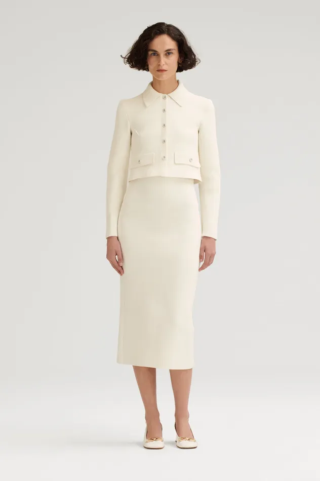 CREPE KNIT CROP BUTTON JACKET CREAM Jackets Scanlan Theodore Women