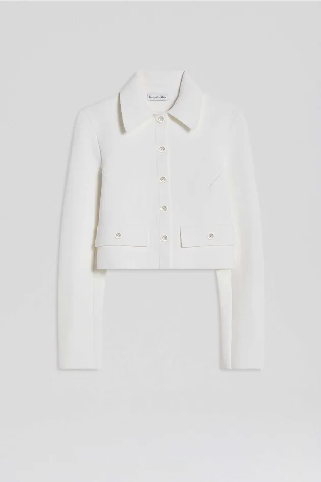 CREPE KNIT CROP BUTTON JACKET CREAM Jackets Scanlan Theodore Women