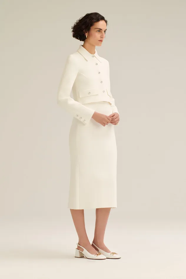 CREPE KNIT CROP BUTTON JACKET CREAM Jackets Scanlan Theodore Women