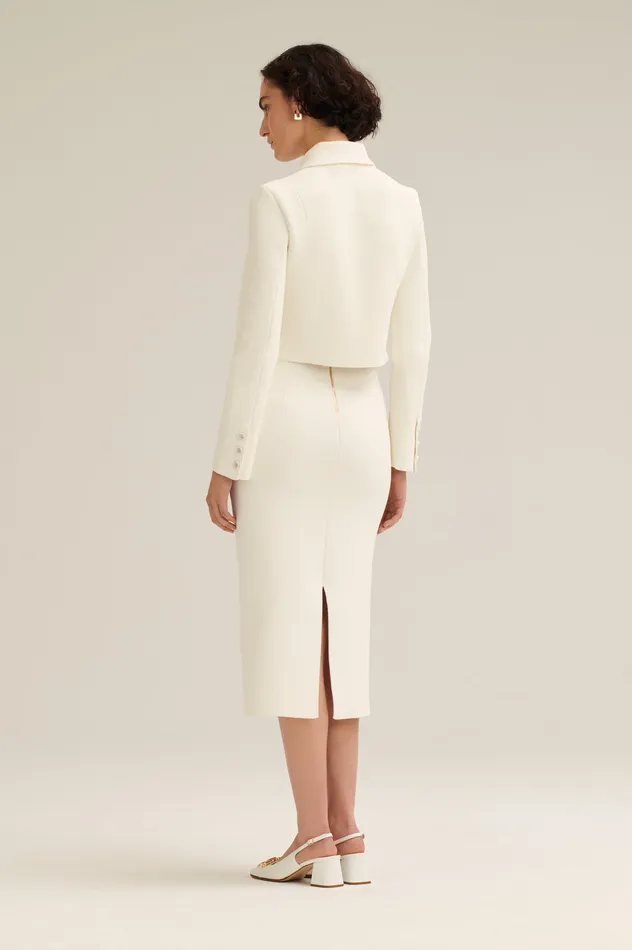 CREPE KNIT CROP BUTTON JACKET CREAM Jackets Scanlan Theodore Women