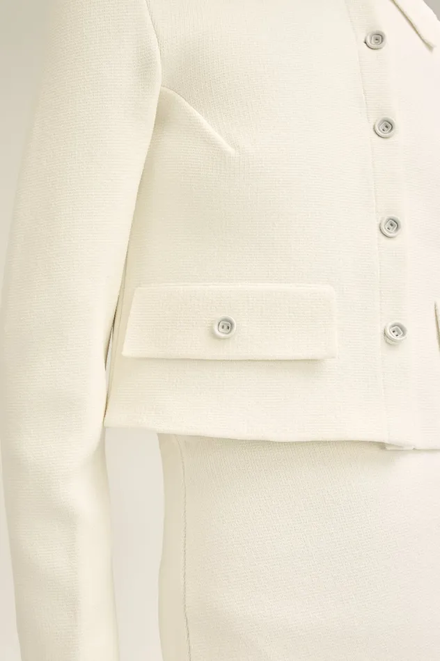 CREPE KNIT CROP BUTTON JACKET CREAM Jackets Scanlan Theodore Women