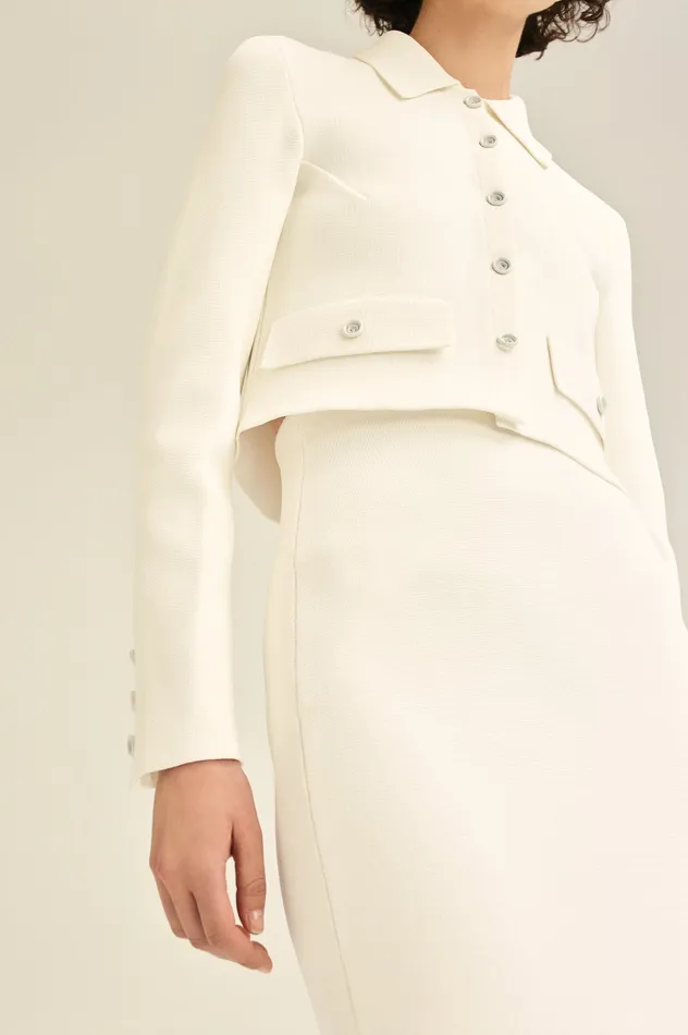 CREPE KNIT CROP BUTTON JACKET CREAM Jackets Scanlan Theodore Women