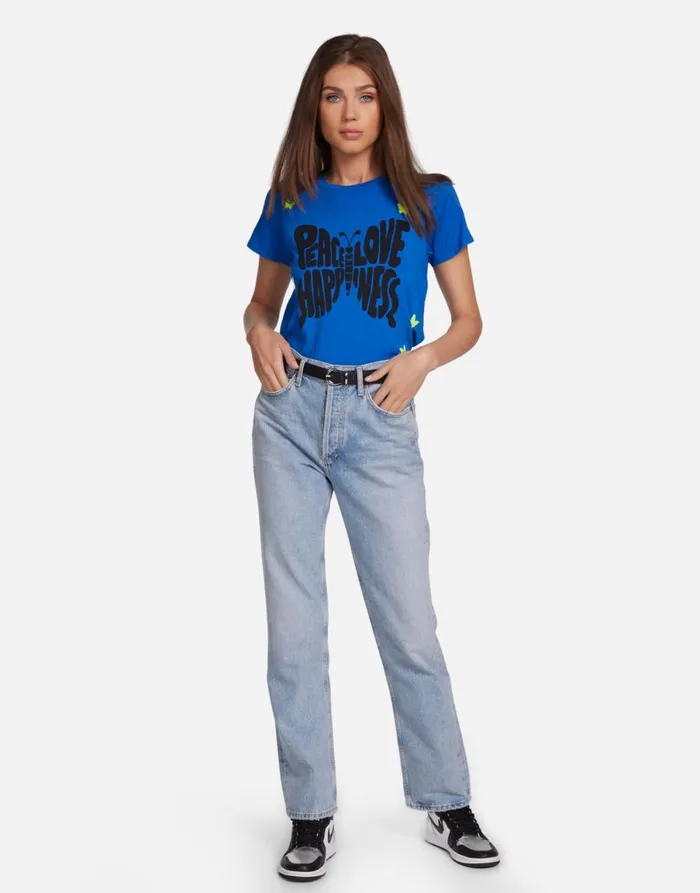 Croft Neon Peace Love Butterflies Vibrant Blue Women039s Lauren Moshi Short Sleeve
