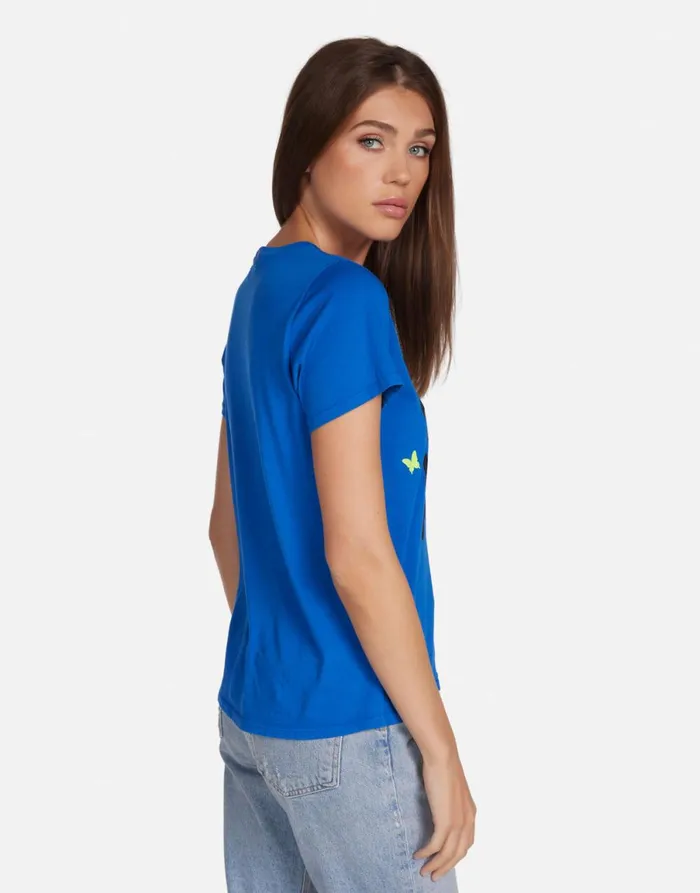 Croft Neon Peace Love Butterflies Vibrant Blue Women039s Lauren Moshi Short Sleeve
