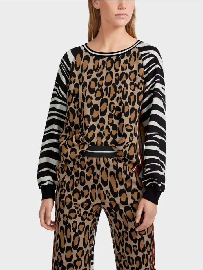 Damen Marc Cain Shirts and Tops Bluse Mit Zebra Und LeoPrint Black And White
