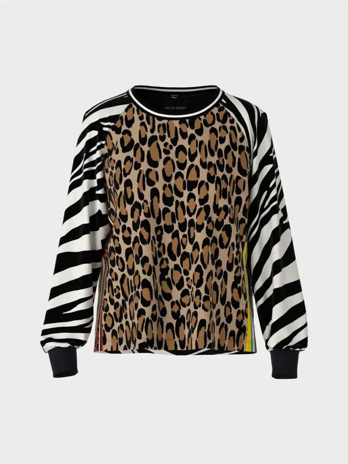 Damen Marc Cain Shirts and Tops Bluse Mit Zebra Und LeoPrint Black And White