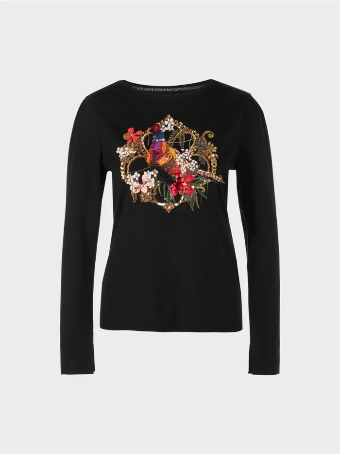 Damen Marc Cain Shirts and Tops Longsleeve Mit Paillettenmotiv Black