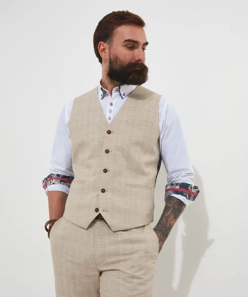 Delightful Check Waistcoat Cream Apparel Coats and Jackets Joebrowns