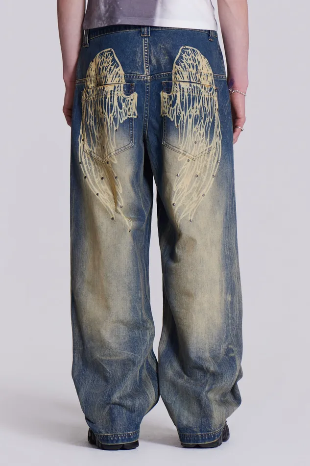 Denim Jaded London Men Shop Blue Ethereal Colossus Jeans