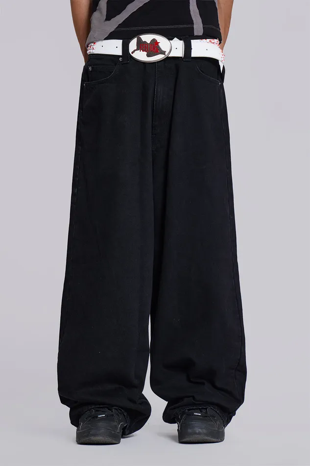 Denim Jaded London Men Solid Black XL Colossus Jeans