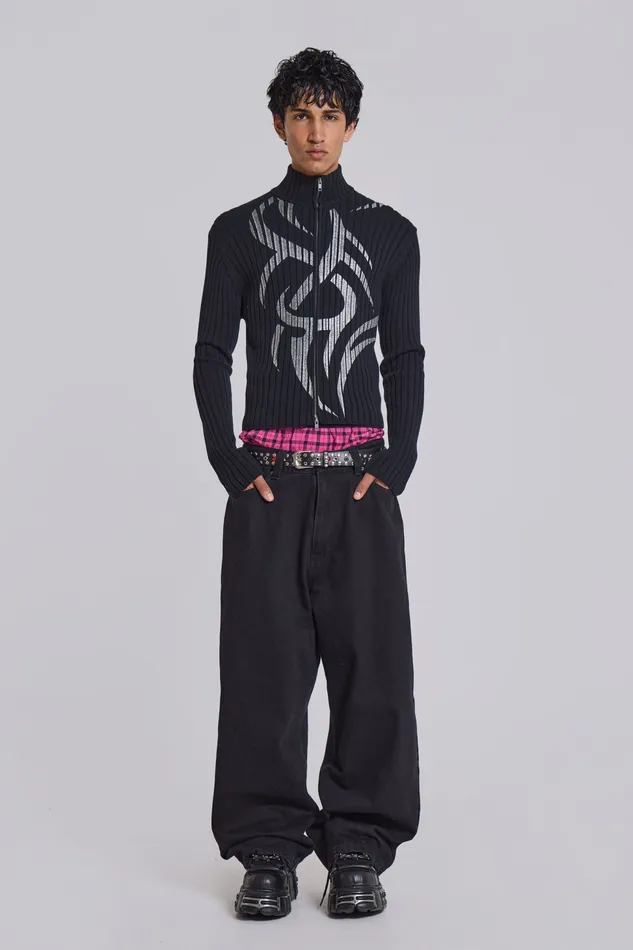 Denim Jaded London Men Solid Black XL Colossus Jeans