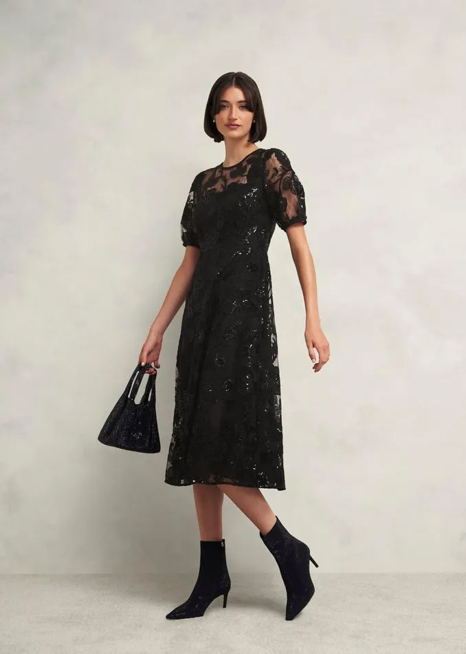 Dresses and Jumpsuits Women HOBBS Ami Lace Sequin Midi Dress Hobbs Black