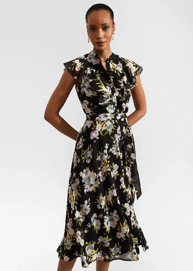 Dresses and Jumpsuits Women HOBBS Erica Belted Midi Dress Black Multi