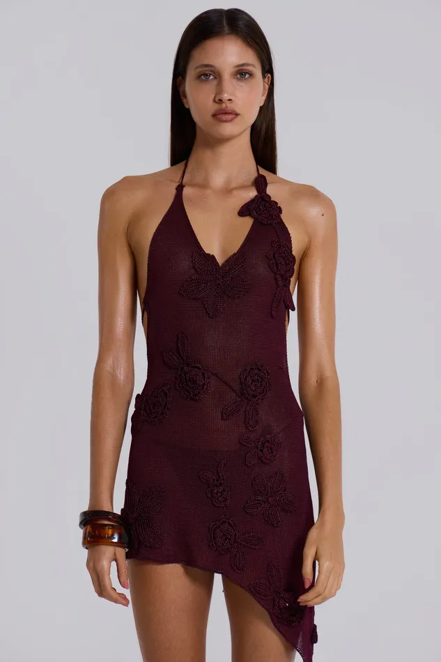 Dresses Jaded London Women Alira Knit Flower Halter Plunge Mini Dress