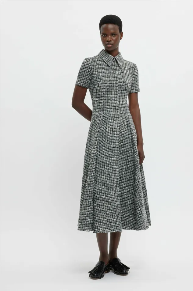 Dresses Women Emilia Wickstead Jody Dress In Ivory and Black Boucle Tweed