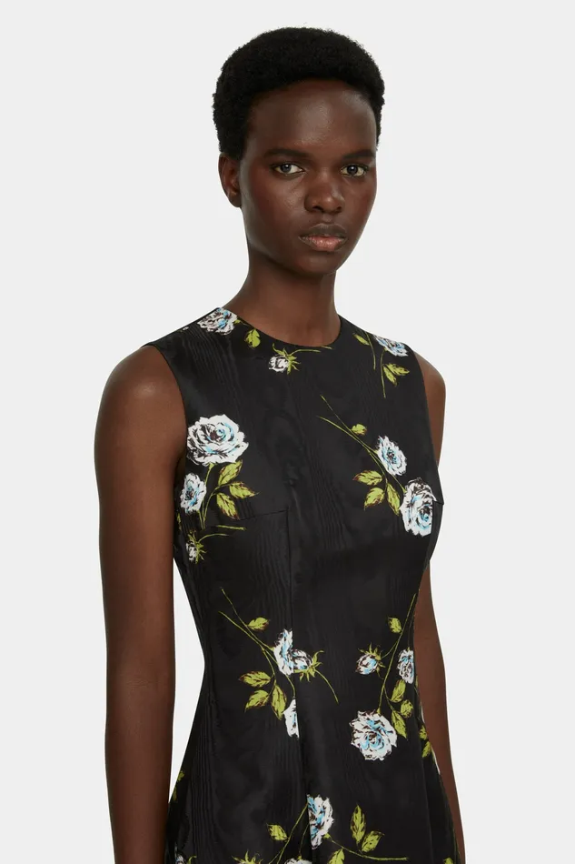 Dresses Women Emilia Wickstead Mara Dress in Floral Printed Rose Stems Black Moire
