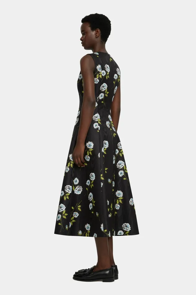 Dresses Women Emilia Wickstead Mara Dress in Floral Printed Rose Stems Black Moire