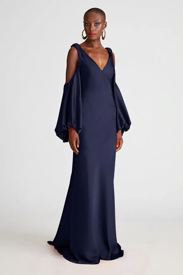 Dresses Women Halston Binnie Gown In Satin Navy