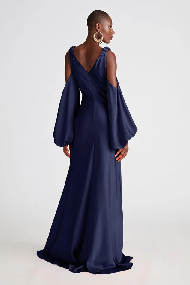 Dresses Women Halston Binnie Gown In Satin Navy