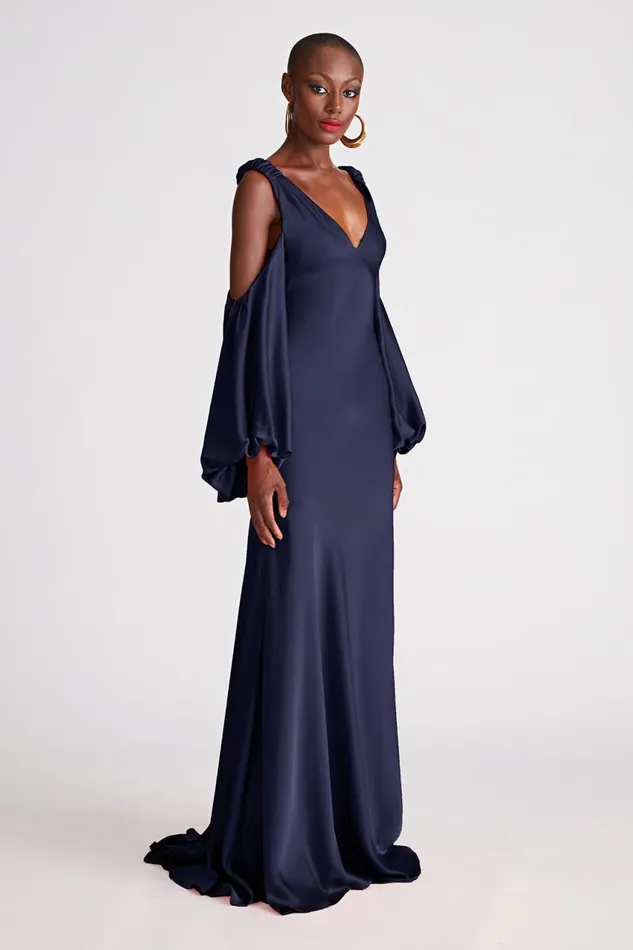 Dresses Women Halston Binnie Gown In Satin Navy