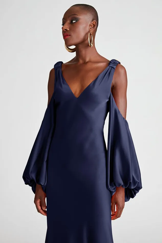 Dresses Women Halston Binnie Gown In Satin Navy