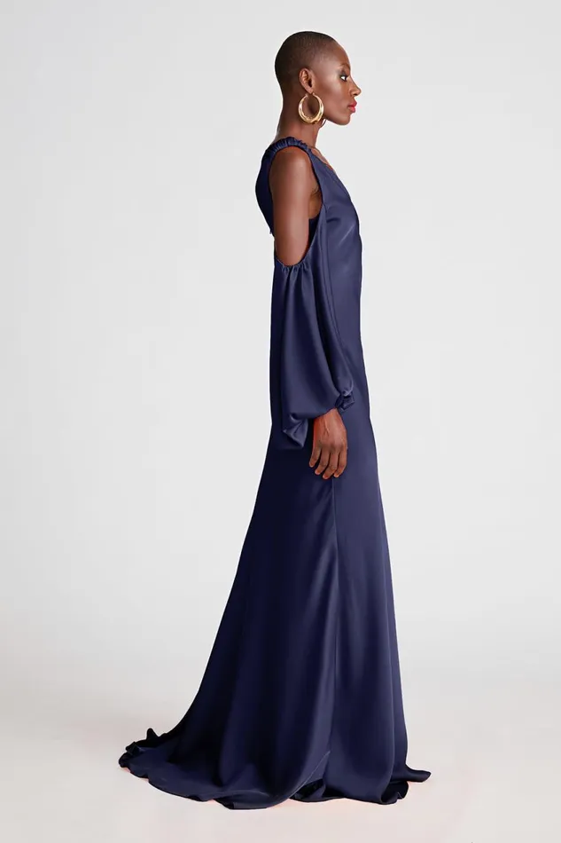 Dresses Women Halston Binnie Gown In Satin Navy