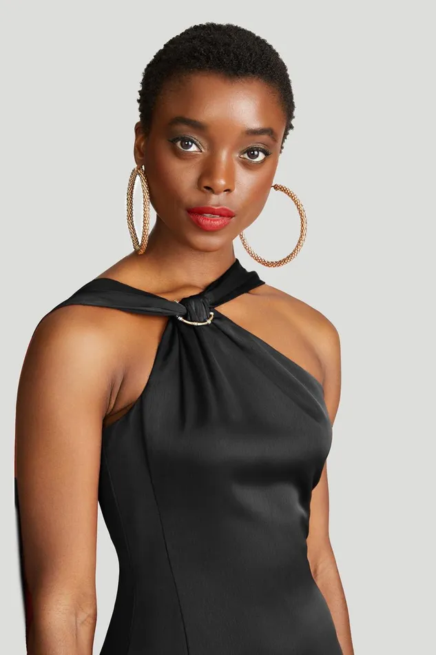 Dresses Women Halston Genevieve Gown In Satin Black