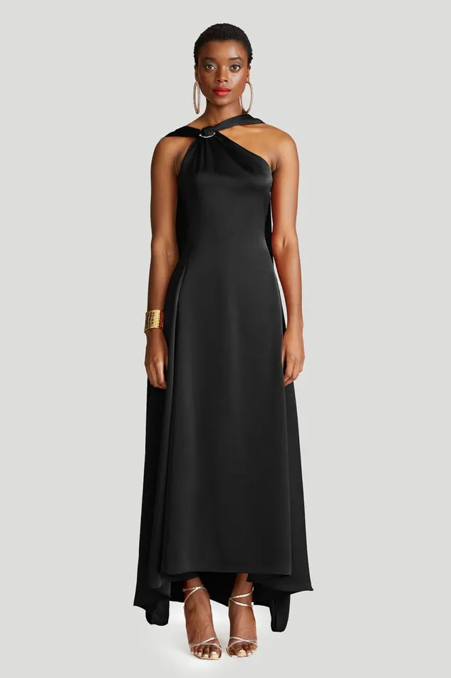 Dresses Women Halston Genevieve Gown In Satin Black