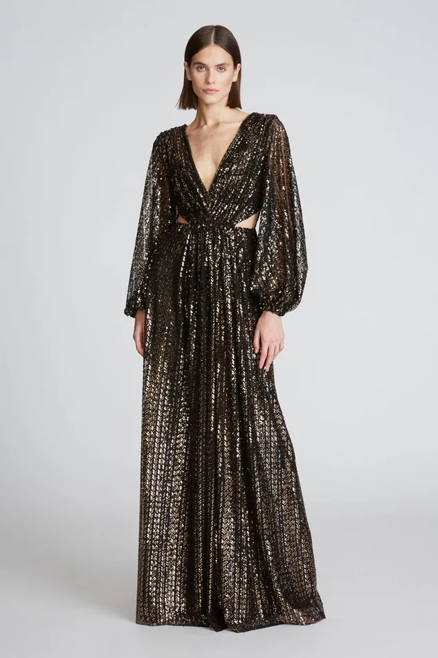 Dresses Women Halston Madelyn Gown In Sequins Black Gold