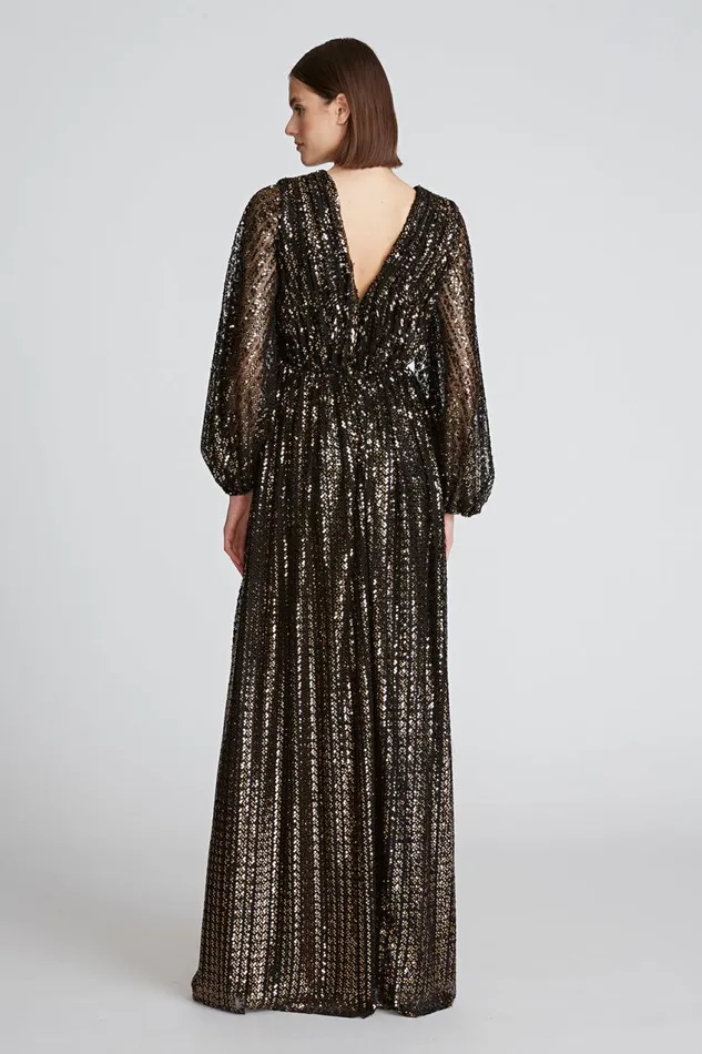 Dresses Women Halston Madelyn Gown In Sequins Black Gold