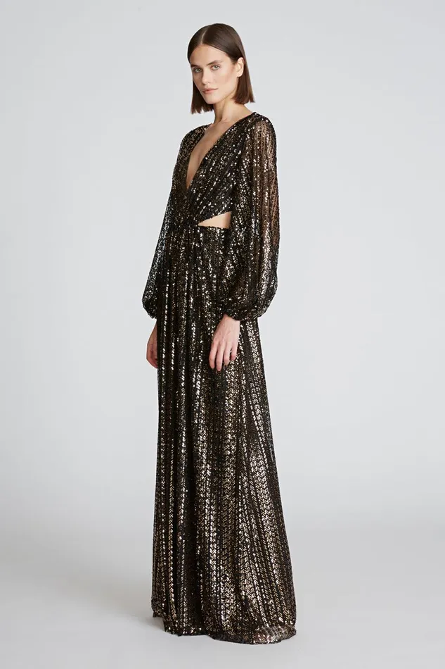 Dresses Women Halston Madelyn Gown In Sequins Black Gold