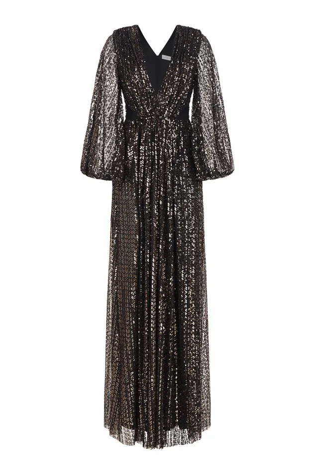 Dresses Women Halston Madelyn Gown In Sequins Black Gold