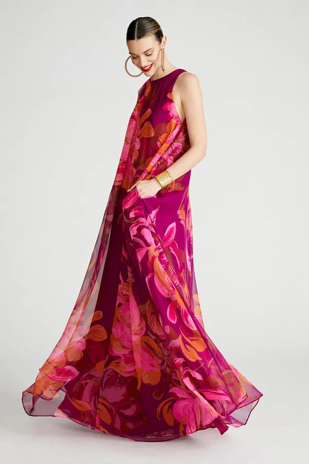 Dresses Women Halston Moira Gown In Printed Chiffon Chrysanthemum