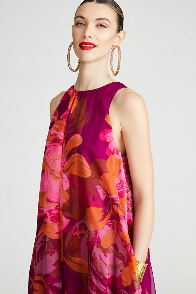 Dresses Women Halston Moira Gown In Printed Chiffon Chrysanthemum
