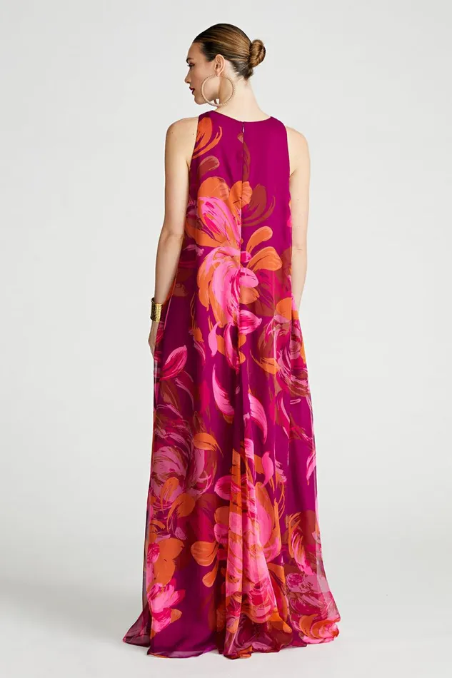 Dresses Women Halston Moira Gown In Printed Chiffon Chrysanthemum